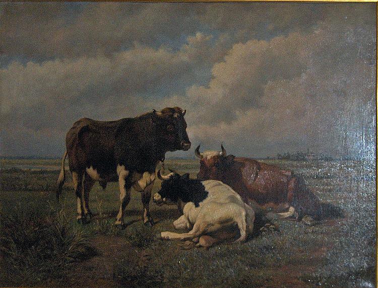 unknow artist Two cows and a bull Norge oil painting art